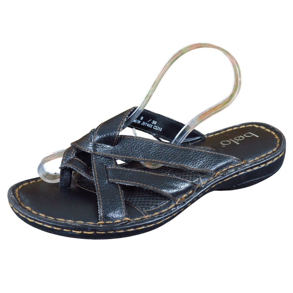 Bolo J07403 Women Crisscross Strap‎ Leather Sandals Size 8 Casual Comfort Black